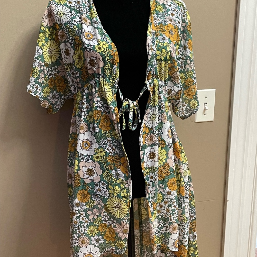 Rue21 Floral Tie-Front Kimono - Green, Yellow, White